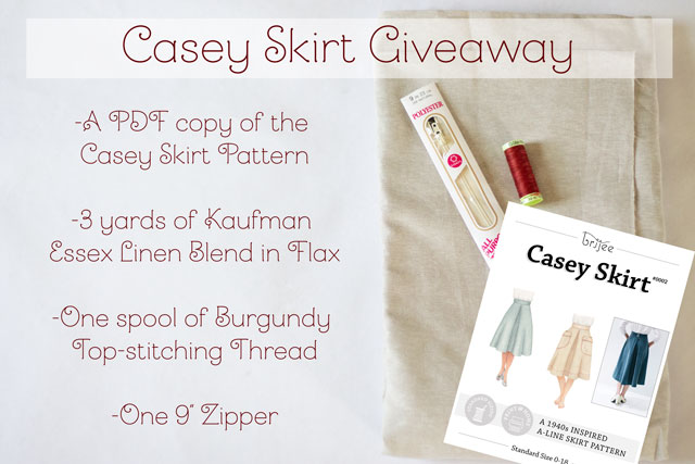 Giveaway, Casey Skirt Pattern, Kaufman Essex Linen Blend, Gutermann Thread, Zipper, 